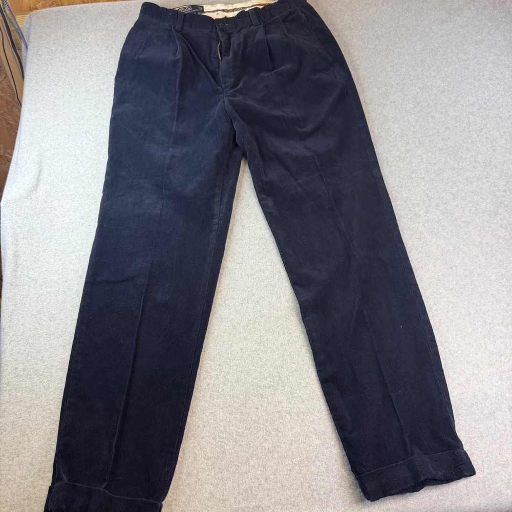 Polo Ralph Lauren Hammond Pant Mens 33x32 Navy Blue Corduroy Pleated Pants